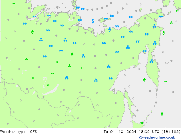 rodzaj opadu GFS wto. 01.10.2024 18 UTC