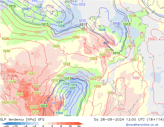 Druktendens (+/-) GFS za 28.09.2024 12 UTC