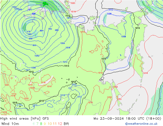 yüksek rüzgarlı alanlar GFS Pzt 23.09.2024 18 UTC