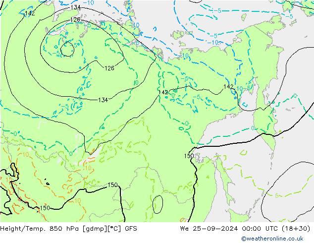 Z500/Rain (+SLP)/Z850 GFS We 25.09.2024 00 UTC