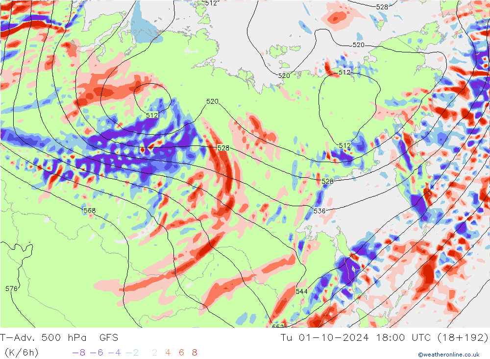 T-Adv. 500 гПа GFS вт 01.10.2024 18 UTC