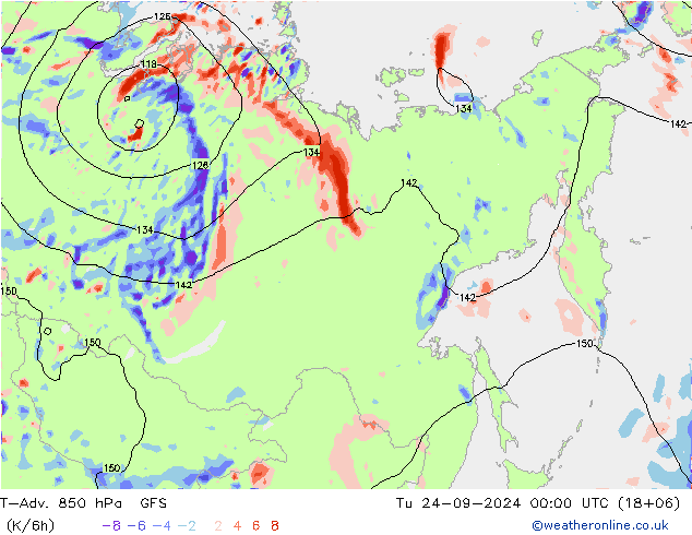 T-Adv. 850 hPa GFS Út 24.09.2024 00 UTC