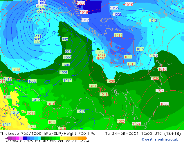 700-1000 hPa Kalınlığı GFS Sa 24.09.2024 12 UTC