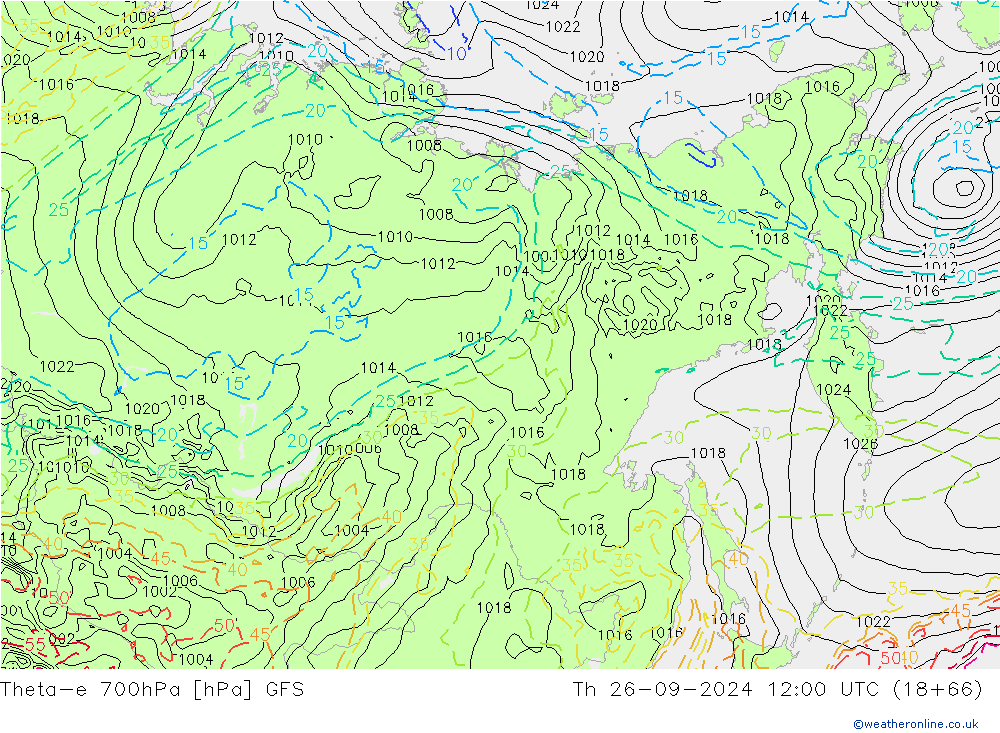 Theta-e 700hPa GFS  26.09.2024 12 UTC