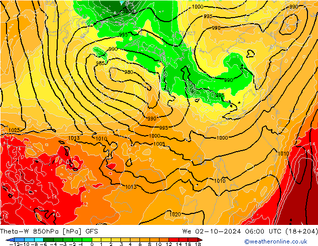 Theta-W 850hPa GFS Qua 02.10.2024 06 UTC