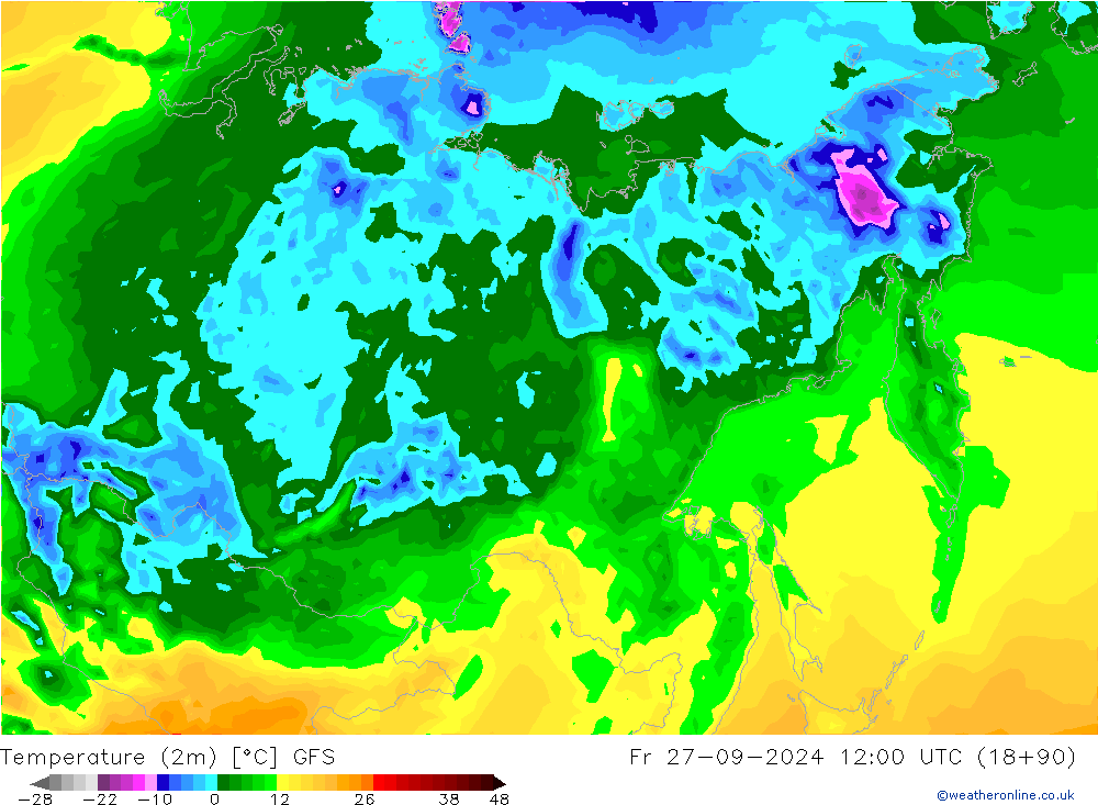 Temperature (2m) GFS Fr 27.09.2024 12 UTC