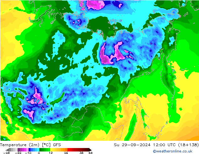 température (2m) GFS dim 29.09.2024 12 UTC