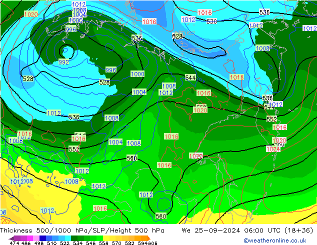 Dikte 500-1000hPa GFS wo 25.09.2024 06 UTC