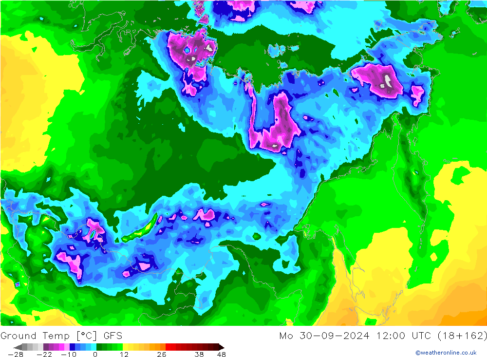 Teplota půdy GFS Po 30.09.2024 12 UTC