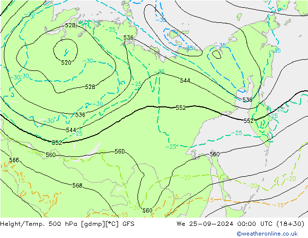 Height/Temp. 500 hPa GFS We 25.09.2024 00 UTC