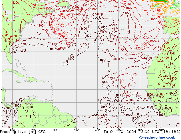 Isotherme 0° GFS mar 01.10.2024 12 UTC