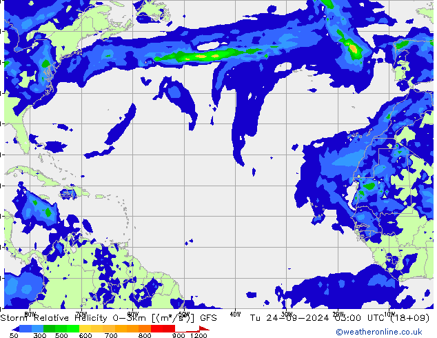 Storm Relative Helicity GFS mar 24.09.2024 03 UTC