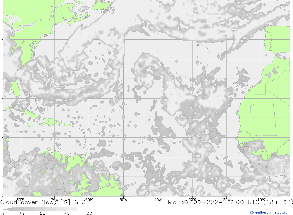 Cloud cover (low) GFS Mo 30.09.2024 12 UTC