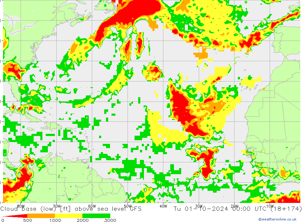 Cloud base (low) GFS Ter 01.10.2024 00 UTC