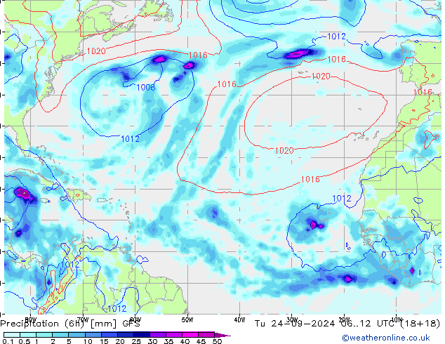 Yağış (6h) GFS Sa 24.09.2024 12 UTC