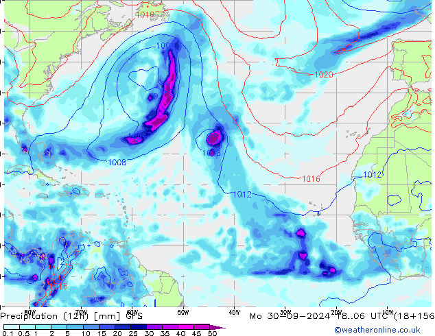 Precipitation (12h) GFS Mo 30.09.2024 06 UTC