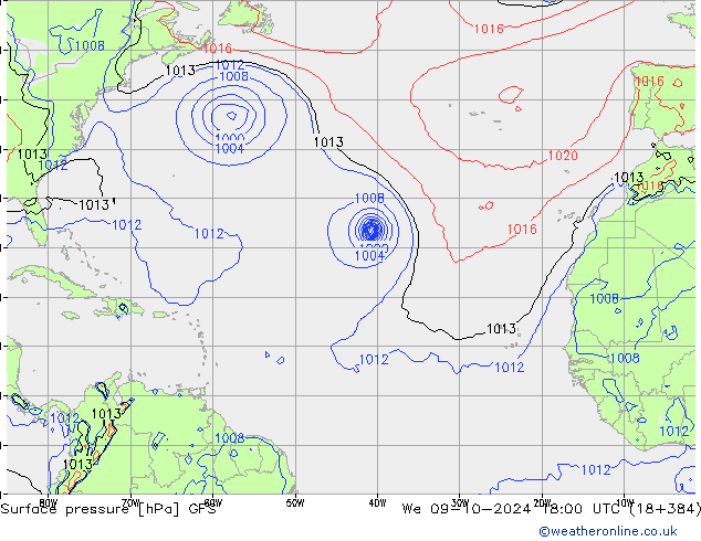 Presión superficial GFS mié 09.10.2024 18 UTC