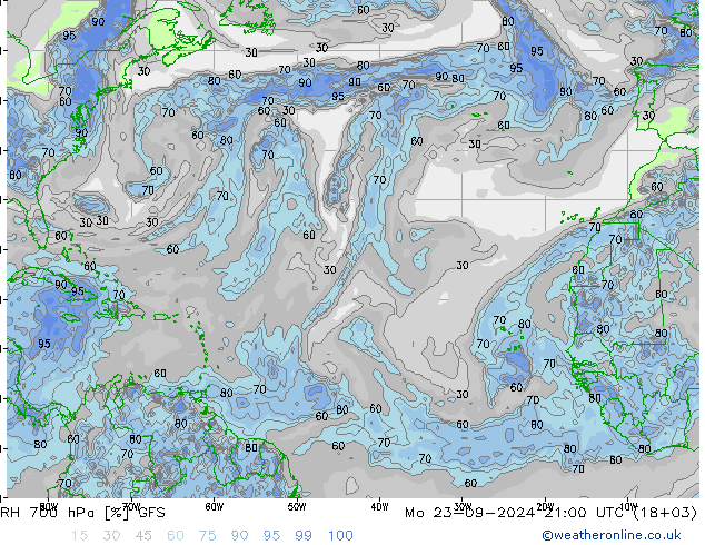 RH 700 hPa GFS Mo 23.09.2024 21 UTC