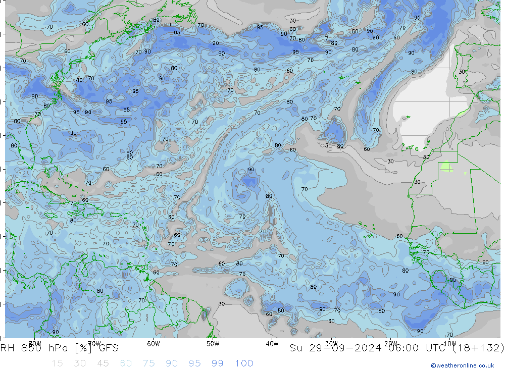 Humidité rel. 850 hPa GFS dim 29.09.2024 06 UTC