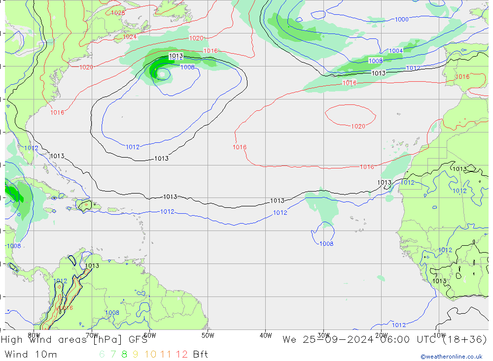 High wind areas GFS We 25.09.2024 06 UTC