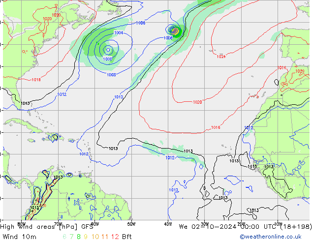 High wind areas GFS mer 02.10.2024 00 UTC