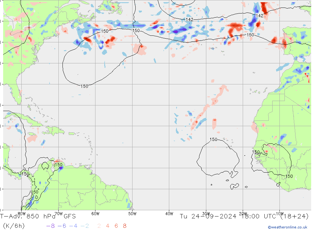 T-Adv. 850 hPa GFS Tu 24.09.2024 18 UTC