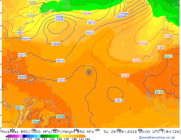 Thck 850-1000 hPa GFS Su 29.09.2024 00 UTC