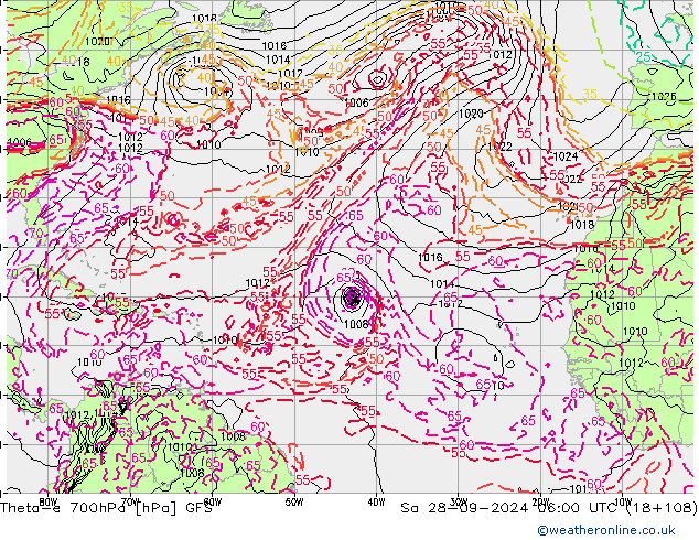 Theta-e 700hPa GFS Cts 28.09.2024 06 UTC