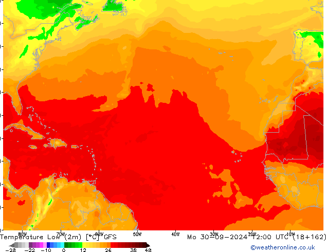 Min. Temperatura (2m) GFS pon. 30.09.2024 12 UTC