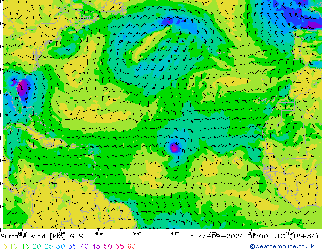 Surface wind GFS Fr 27.09.2024 06 UTC