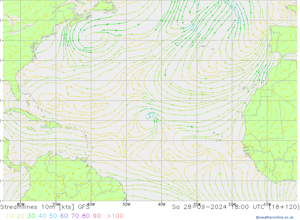 Streamlines 10m GFS So 28.09.2024 18 UTC