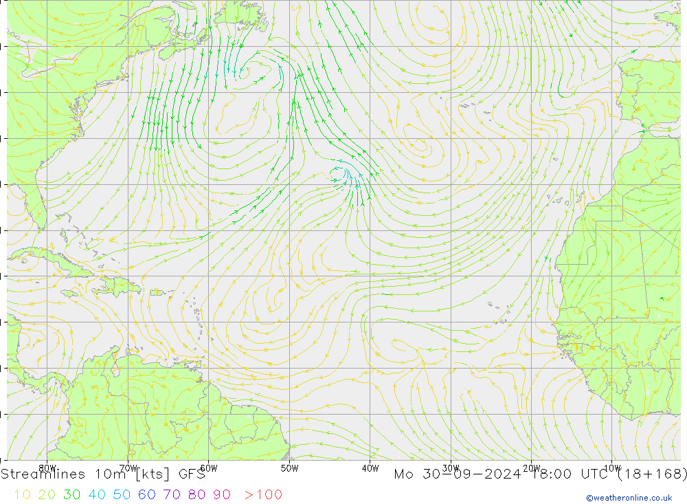 Linia prądu 10m GFS pon. 30.09.2024 18 UTC