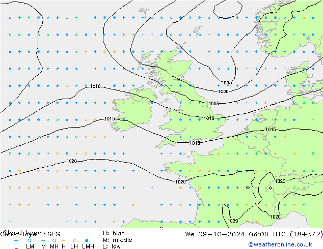 Cloud layer GFS  09.10.2024 06 UTC