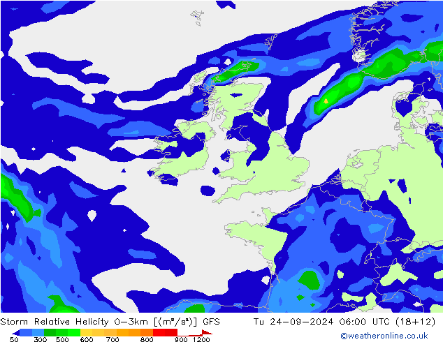 Storm Relative Helicity GFS  24.09.2024 06 UTC