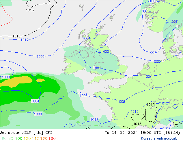 Jet stream/SLP GFS Tu 24.09.2024 18 UTC