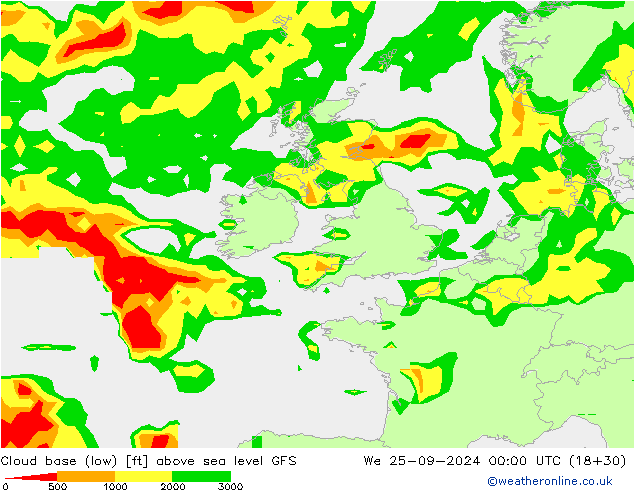 Cloud base (low) GFS Qua 25.09.2024 00 UTC