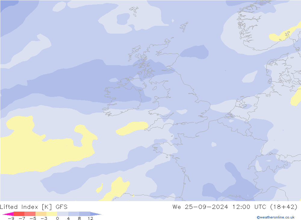 Lifted Index GFS We 25.09.2024 12 UTC