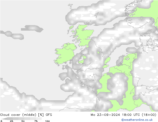 Nuages (moyen) GFS lun 23.09.2024 18 UTC