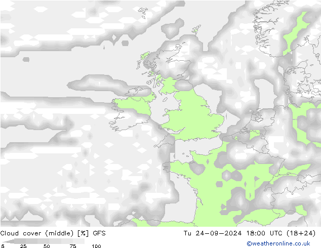 Nuages (moyen) GFS mar 24.09.2024 18 UTC