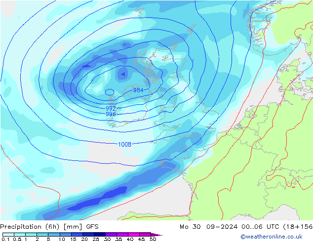 Z500/Rain (+SLP)/Z850 GFS Po 30.09.2024 06 UTC