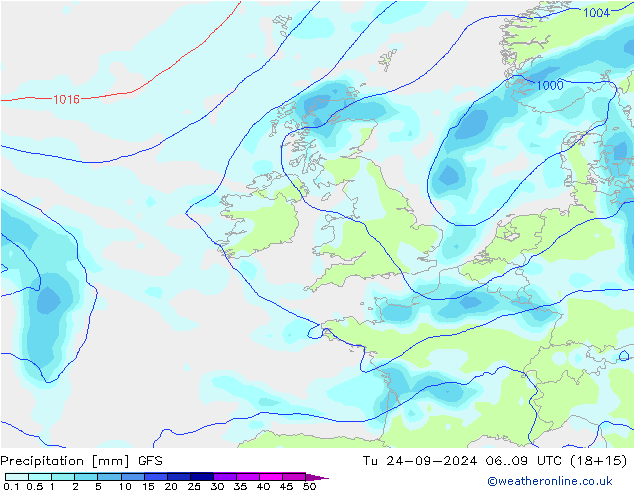 Precipitation GFS Tu 24.09.2024 09 UTC