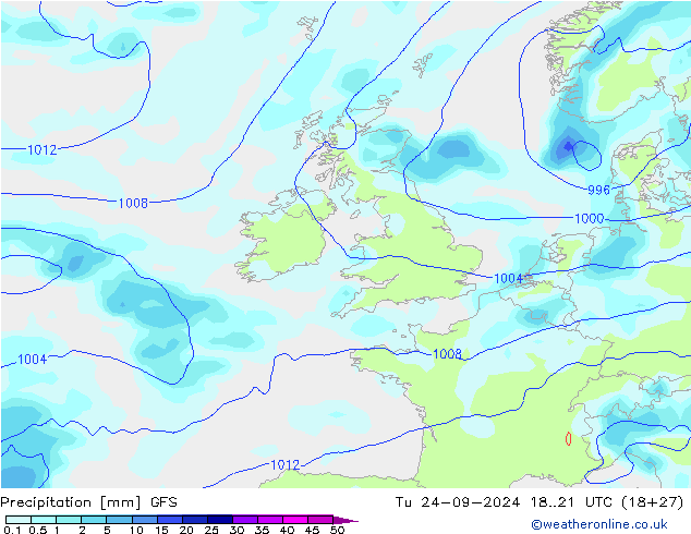 Precipitation GFS Tu 24.09.2024 21 UTC