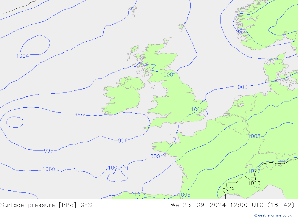 Surface pressure GFS We 25.09.2024 12 UTC