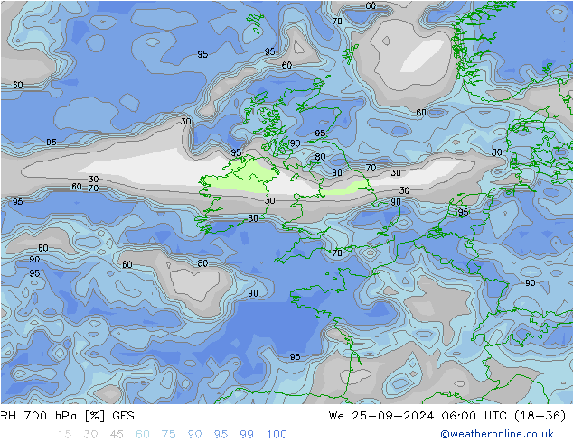 RH 700 hPa GFS We 25.09.2024 06 UTC