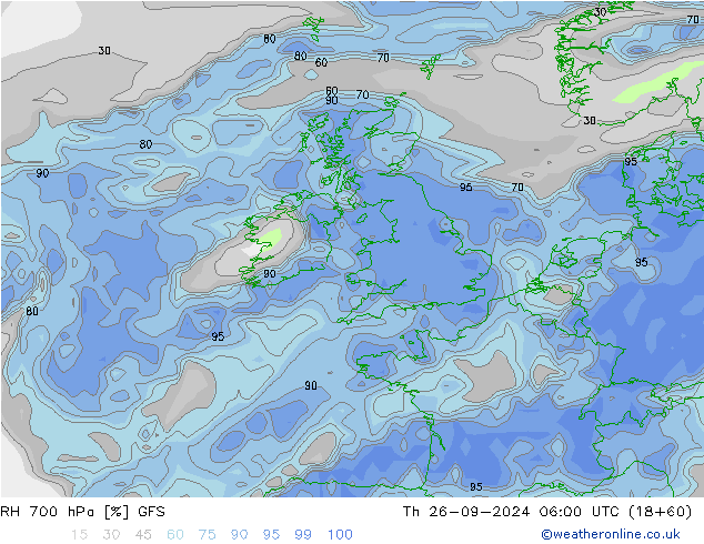 RH 700 гПа GFS чт 26.09.2024 06 UTC