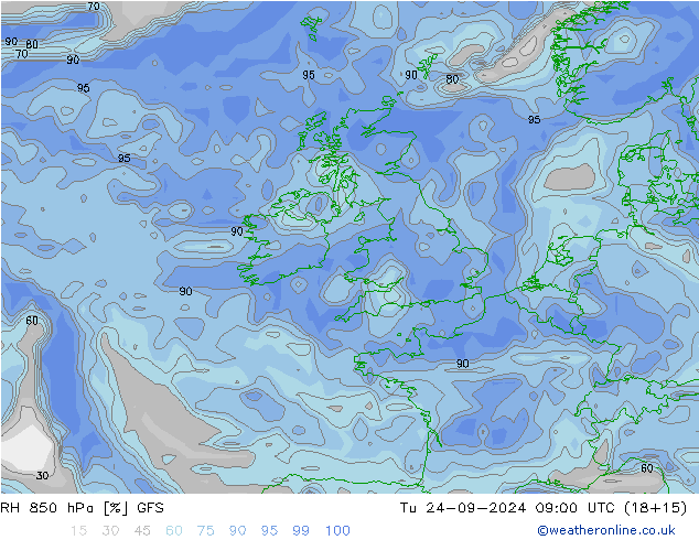 RH 850 hPa GFS Ter 24.09.2024 09 UTC