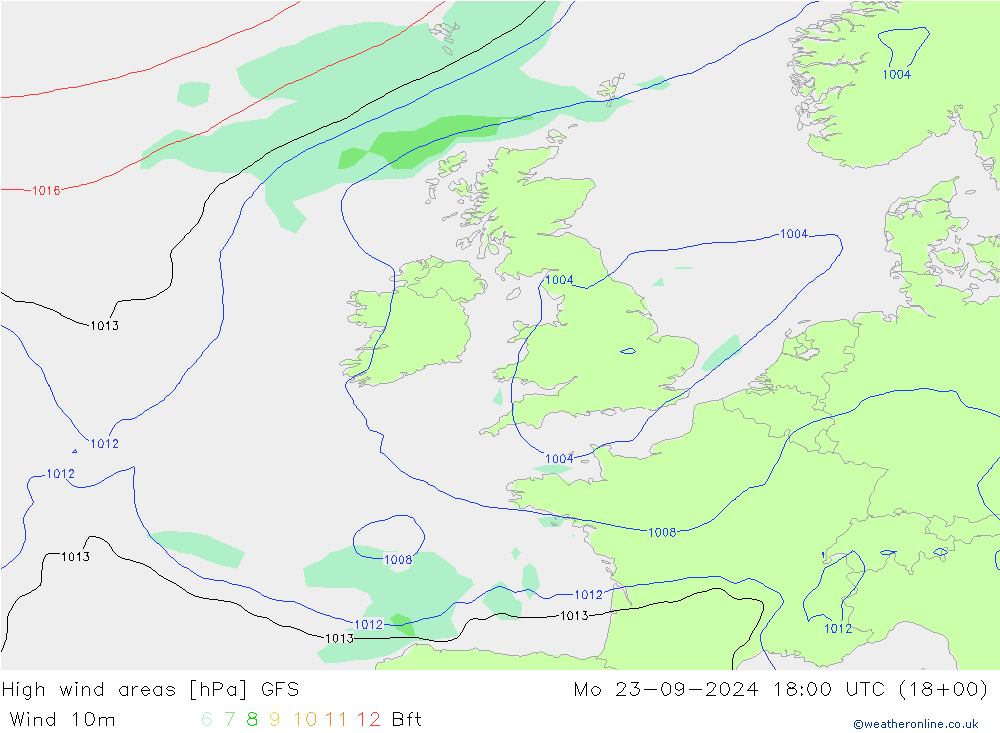 High wind areas GFS Mo 23.09.2024 18 UTC