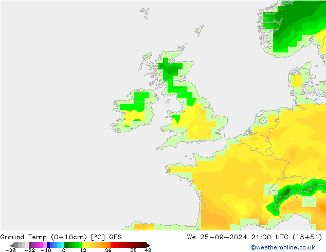 Ground Temp (0-10cm) GFS We 25.09.2024 21 UTC