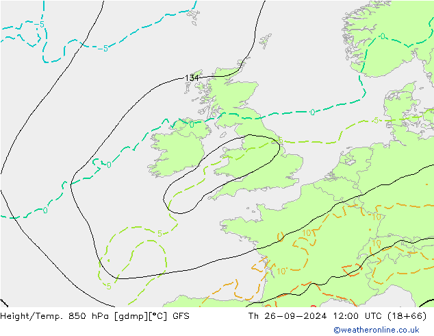 Hoogte/Temp. 850 hPa GFS do 26.09.2024 12 UTC