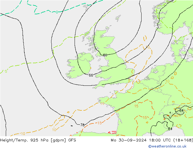 Height/Temp. 925 hPa GFS Po 30.09.2024 18 UTC